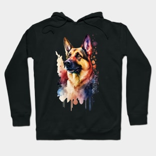 Pet Dog Portrait, Dog Owner Gift Idea - Cute German Shepard Majestic Watercolor Hoodie